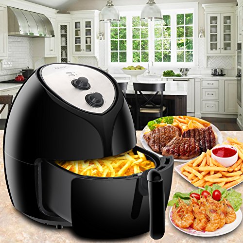 Click Here to See More Images SUPER DEAL 5.8 Quarts Extra Large Capacity Hot Air Fryer XL Oven Cooker - Recipes & CookBook - Temperature Control - Non-stick Dishwashable Basket - Accurate Manual dials - Auto Shut off & Timer