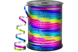 HimBen 500 Yards 3/16" Rainbow Curling Ribbon, Shiny Balloon String for Gift Wrapping, Birthday Wedding Party Festival Decoration -1 Roll