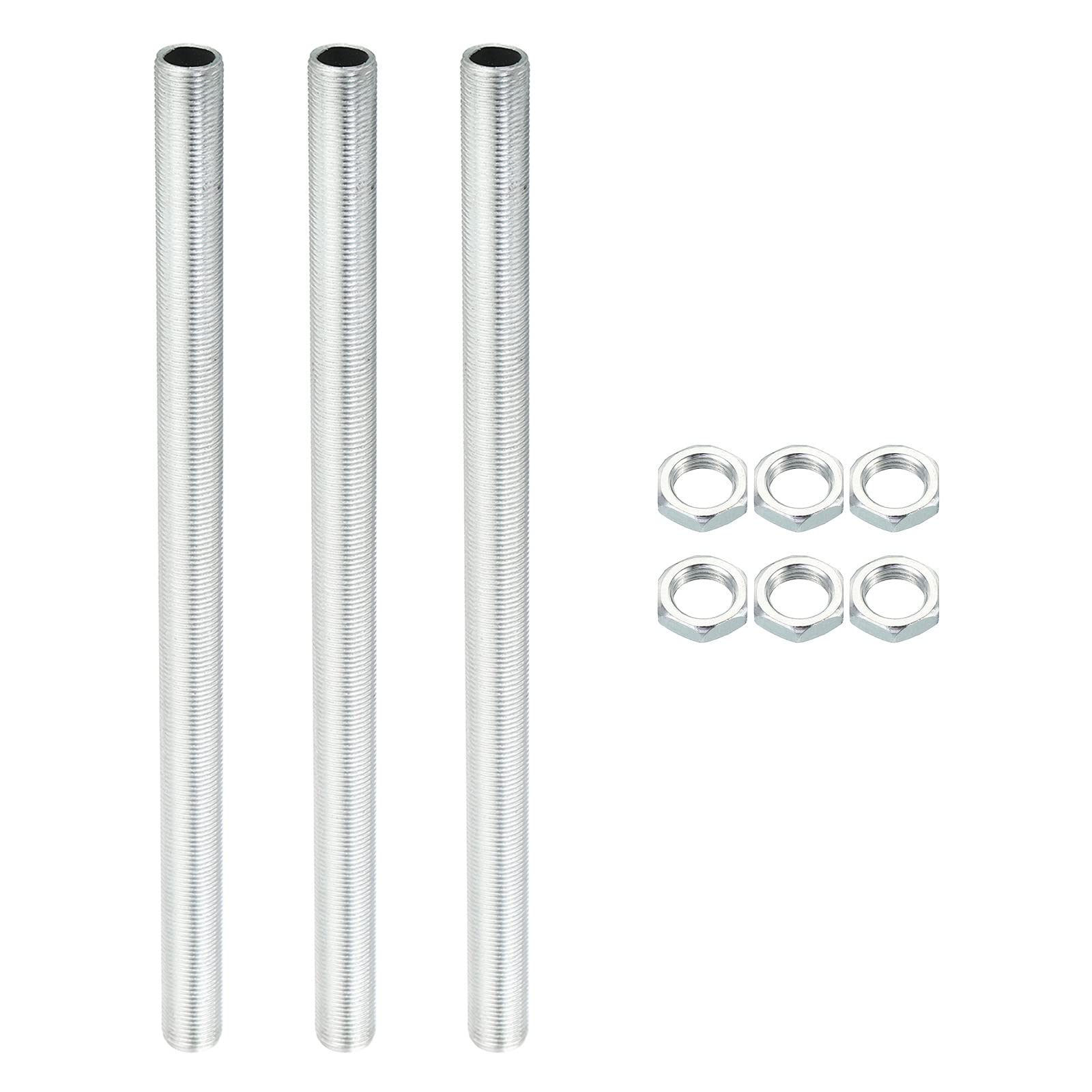 PATIKIL M12 Thread 7.87" Lamp Pipe Kit with Lock Nuts, 3 Set All Thread Rods Fasteners Hardware for Chandelier Ceiling Light DIY, Zinc Plating