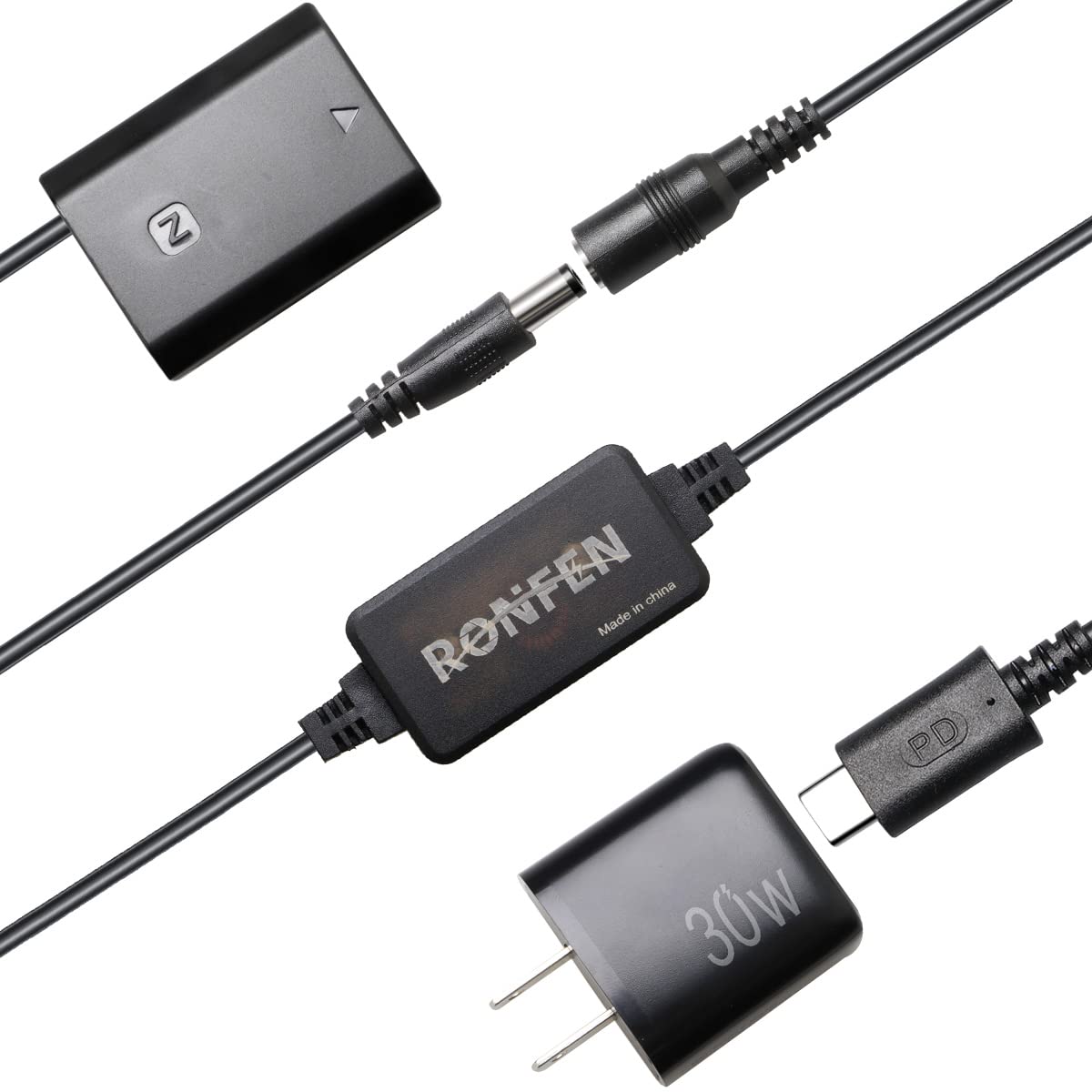 RONFEN NP-FZ100 Dummy Battery DC Coupler USB-C Cable PD Adapter Kit Replace AC-FZ100 AC Power Adapter for Cameras Sony Alpha 9 A9 II A9R A9S A7 III A7R III A7S III A6600 A7IV A7 IV A7R IV A7C A1 FX3