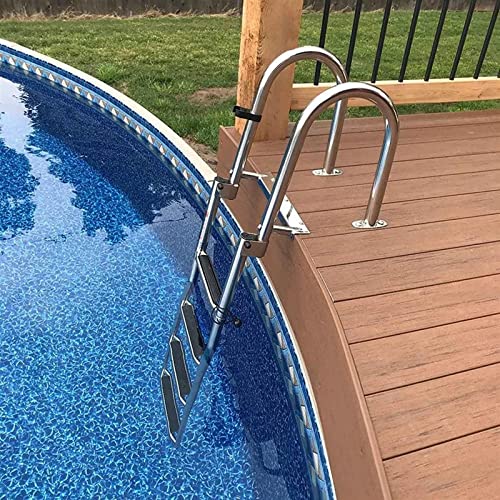 KAOLALI Scaletta Piscina, Scaletta per Barca 4 Gradini in Acciaio Inox per Ingresso Posteriore con Pedale e Corrimano (Portata 200 kg)