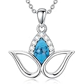 PEIMKO 925 Sterling Silver Genuine Turquoise Pendant Necklace Victorian Style Jewelry Gifts for Women Mother
