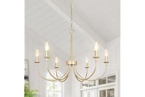 Rviezza Modern Gold Chandelier, 6-Light Metal Farmhouse Dining Room Light Fixture, Candle Chandelier Light Fixtures Rustic Industrial Modern Chandelier for Bedroom, Foyer, Living Room