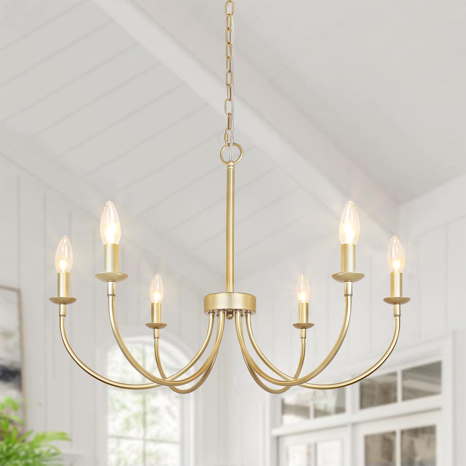 Photo 1 of ***Factory seal***

Rviezza Modern Gold Chandelier, 6-Light Metal Farmhouse Dining Room Light Fixture, Candle Chandelier Light Fixtures Rustic Industrial Modern Chandelier for Bedroom, Foyer, Living Room