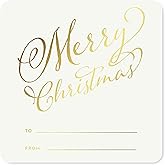 Andaz Press Square Gift Label Stickers, Stylized Merry Christmas to from, Metallic Gold Ink, 40-Pack Gold Christmas Tags Christmas Name Tags Stickers Christmas Sticker Tag