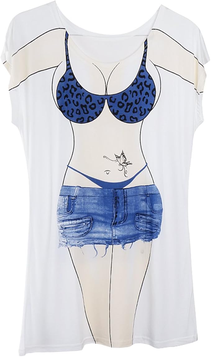 Funny Bikini Printed Tshirt Oversized Shirt, Novelty Bathing Suit