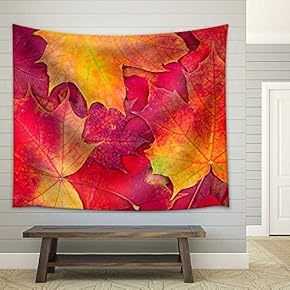 Background from Bright Autumn Leaves of a Maple - Fabric Wall Tapestry Home Decor - 51x60 inches