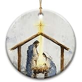 CHOANG Religious Nativity Christmas Ornament 2025 - Christian Holy Family Ornament, Birth of Christ Scene Ceramic Decoration - Spiritual Religious Xmas Tree Ornament Christian for Women, Men