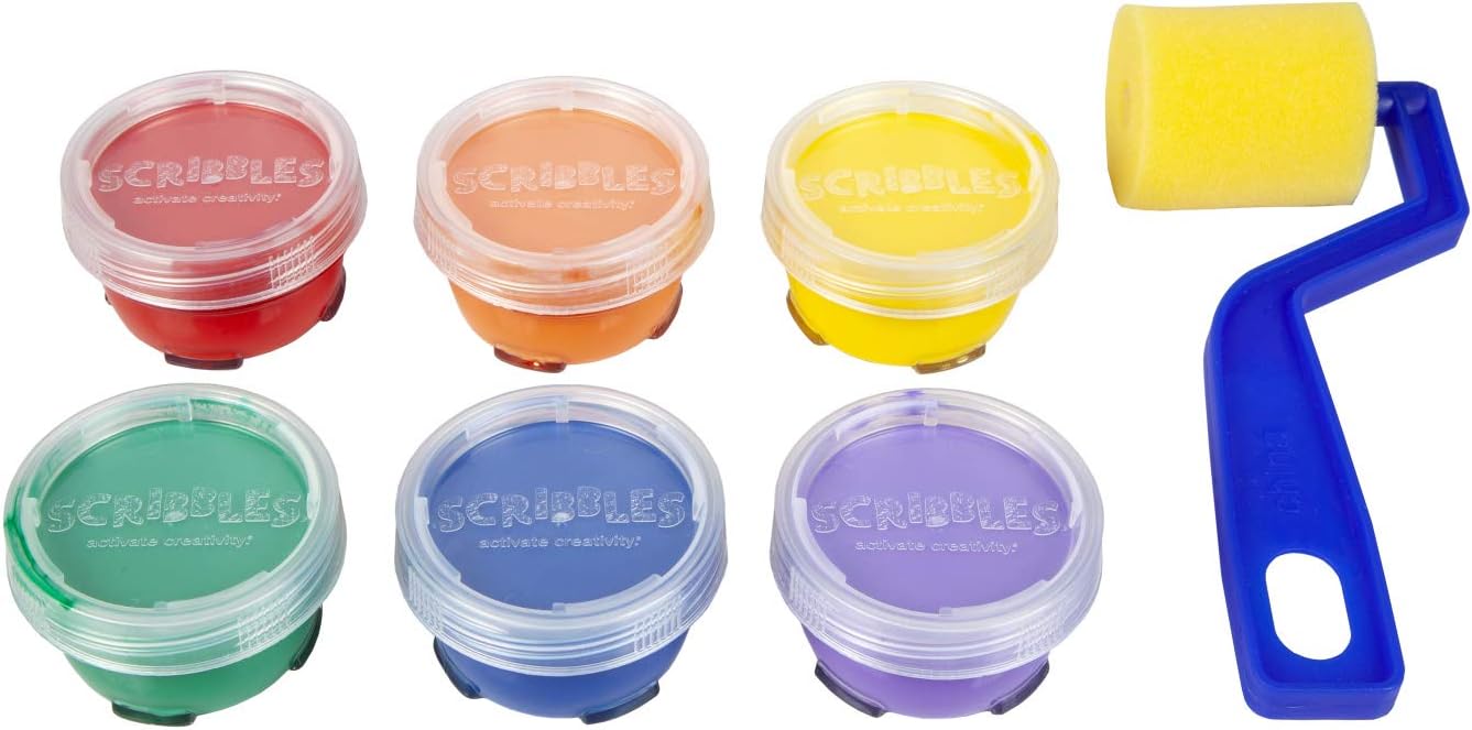 Scribbles Finger Paint & Roller Kit, Kid Safe, Permanent Fabric Paint, Washes Off Skin, 6 Colors: Arts, Crafts & Sewing