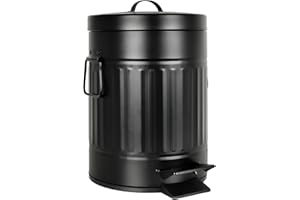 Autumn Alley Small Farmhouse Bathroom Trash Can, Pet Proof Matte Black Trash Can with Lid for Rustic Bathroom, Farmhouse Kitchen Step Waste Bin, Retro Metal Wastebasket 5L/1.3 Gal.