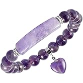 TUMBEELLUWA Healing Stone Bracelet 8mm Beads Chakra Crystal Energy Heart Charm Bracelet Handmade Jewelry for Women