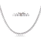 LMWTJE Tennis Necklaces for Women Men | 3 Prong 18K White/Yellow Gold Plated 4mm Round Cubic Zirconia Diamond Chains | Tennis Chain Necklace Size 16-18 inches