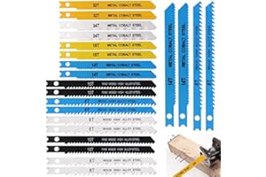 22Pcs 85/100mm Jig Saw Blade Set Carbon Steel 6/8/10/14/18/24/32T Assorted Saw Blades with U-Shank Fast Cut Down Jigsaw Blade