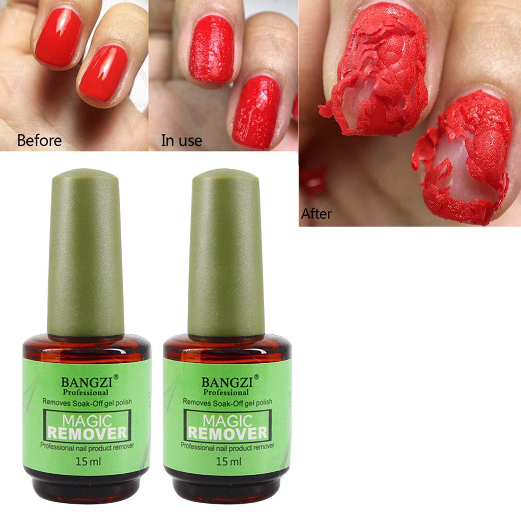 Sunday88 2PCS Magic Nail Gel Polish Remover Professional Delete Primer Acrylic Clean Degreaser for Nail Art Lacquer Soak Off Base Matte Top Coat Don't Hurt Nails Easily Quickly 15ml