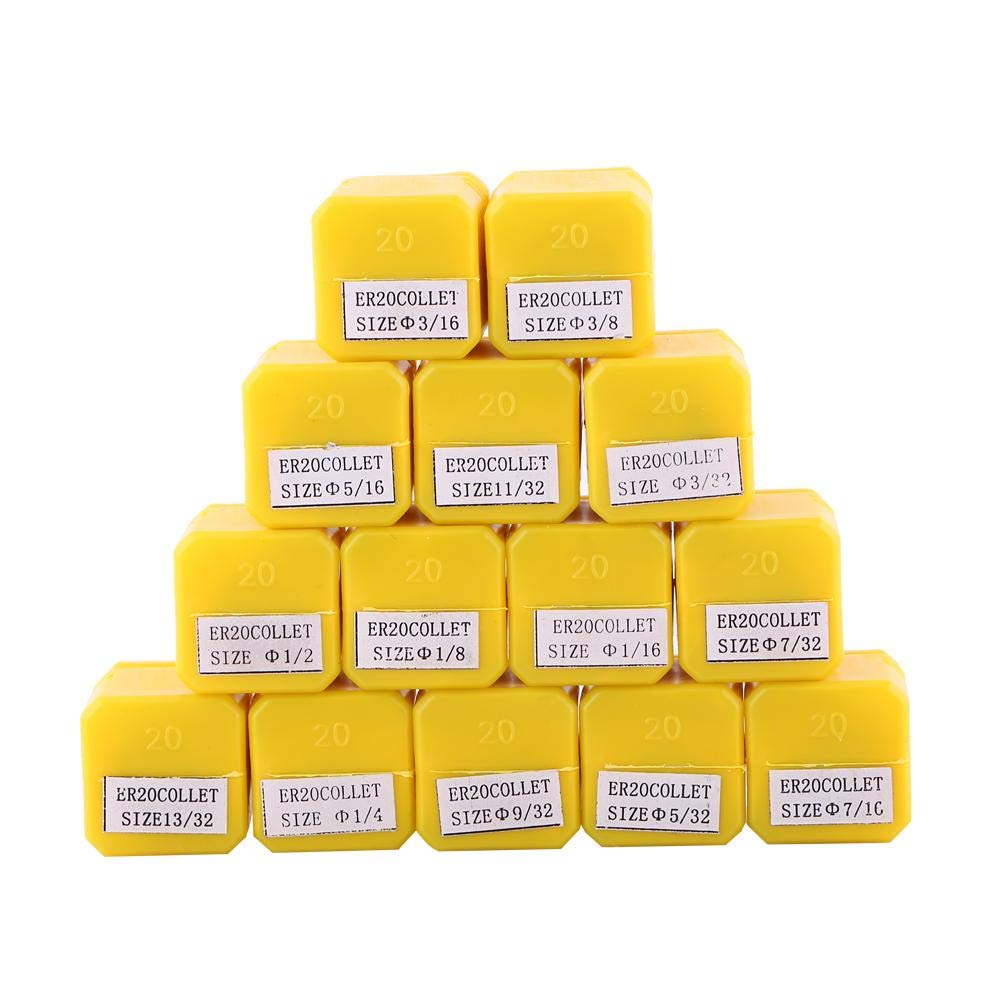 ER20 Collets Set,14pcs 65Mn Spring Steel ER20 Spring Collet Set for CNC Engraving Machine and Milling Lathe Tool 1/16"~1/2"