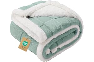 Luciphia Waterproof Dog Blanket for Small Dogs Washable Soft Sherpa Fleece Cat Blankets with 3D Jacquard Cozy Calming Reversible Couch Protector Furniture Protection for Pet, Green White, 40x28 inch