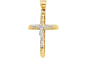 TOP GOLD & DIAMOND JEWELRY 14k Yellow White Gold Jesus Crucifix Cross Religious Pendant