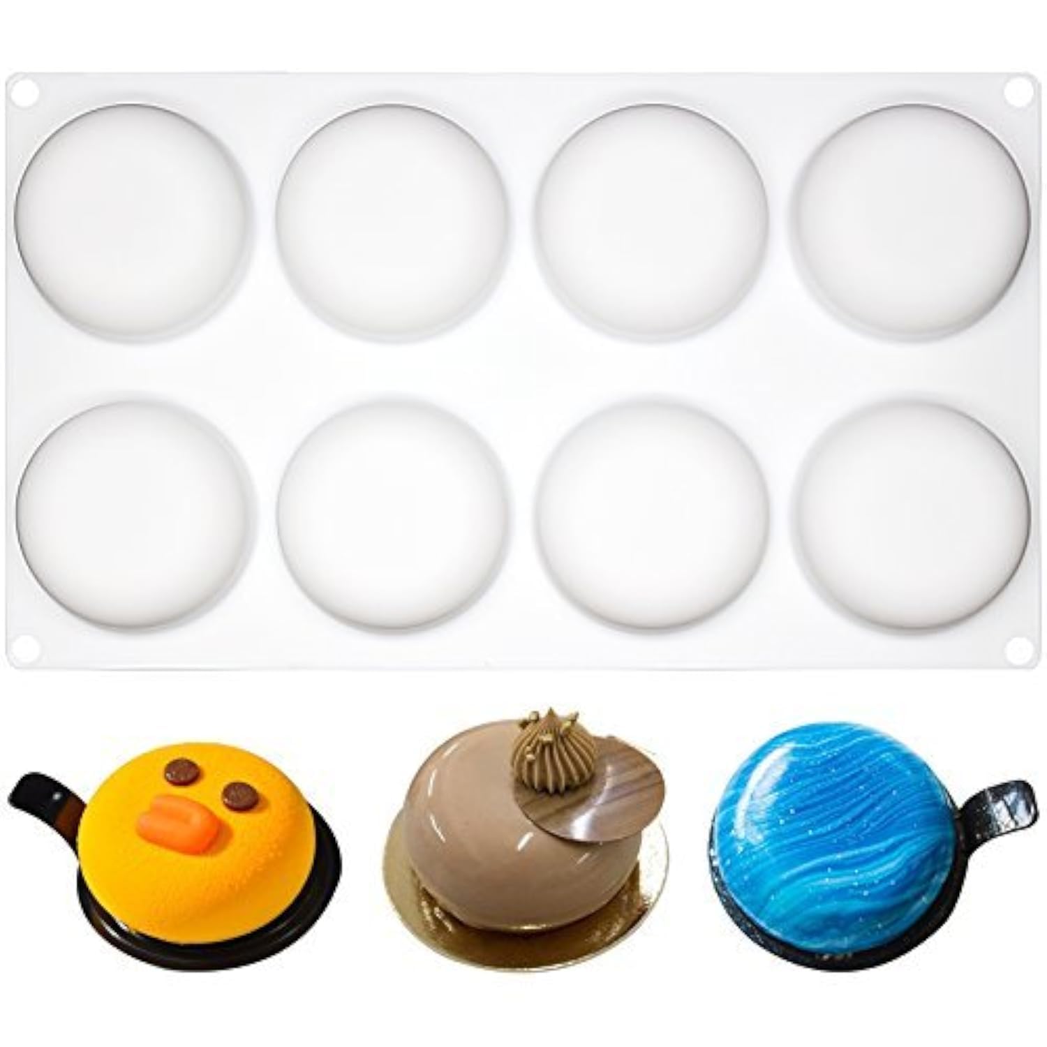 musykrafties 8 Cavities Curved Round Stone Mousse Cake Silicone Mould Tray per Cavity 2.4x2.4x1.1inch