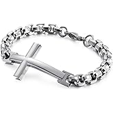 Raymard Mens Christian Cross 316L Stainless Steel Chain Bracelet, 8.7" Link Bracelet for Men with Lobster Clasp