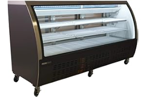 PEAKCOLD Curved Glass Refrigerated Deli Case - Meat or Seafood Display Showcase, Black; 82" Wide