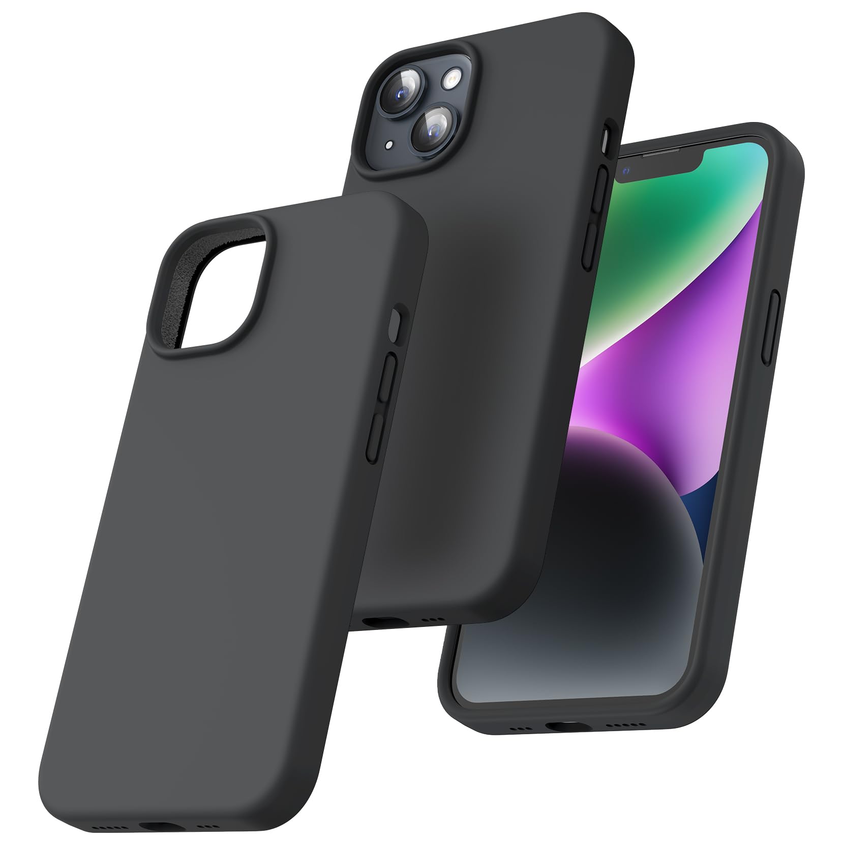 TOCOL Silicone for iPhone 14 Case 6.1-Inch, Liquid Silicone Multi-Color Slim Silky-Soft Touch Anti-Scratch Shockproof Protective Phone Cover, Black