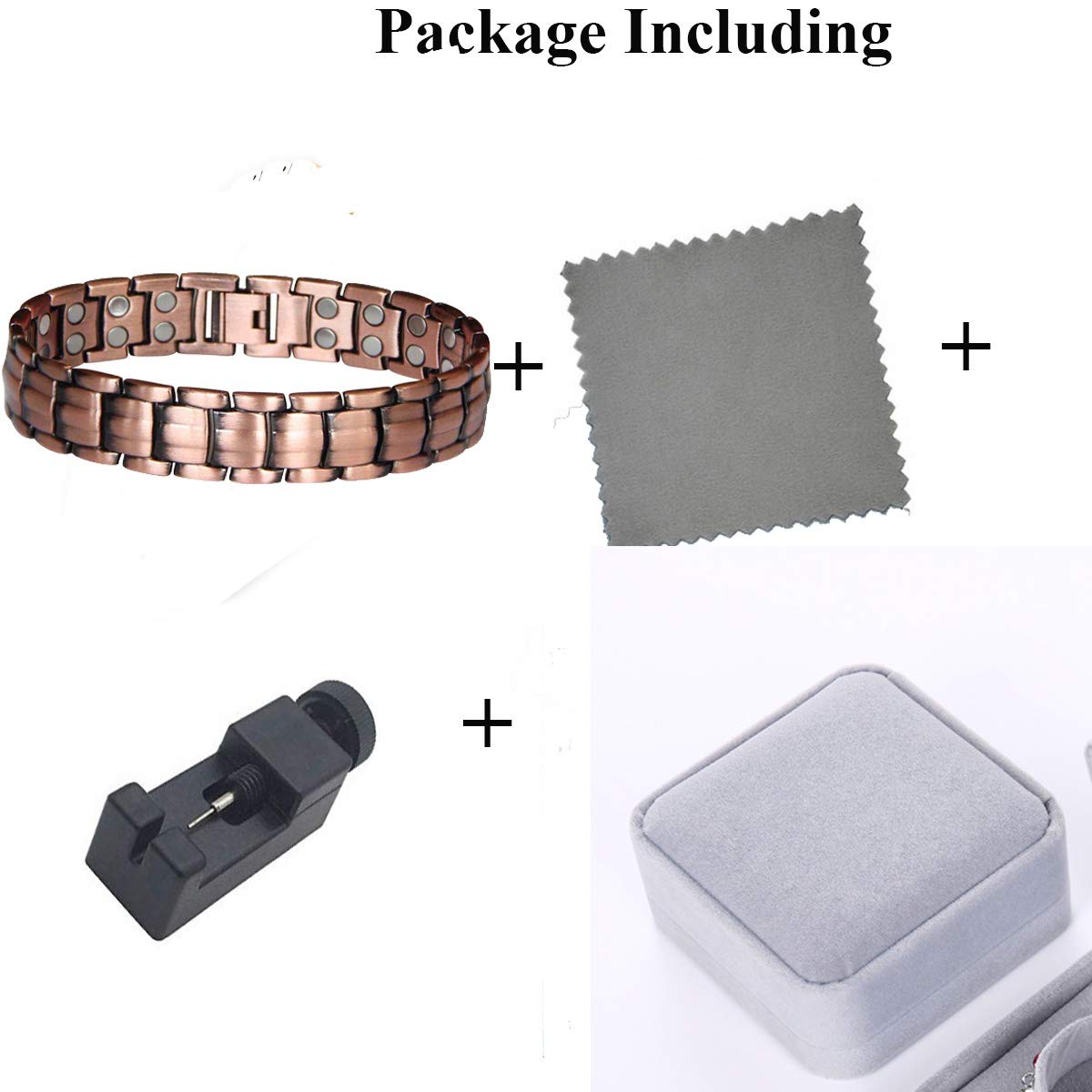 Vinca Mascot Copper Magnetic Bracelet Double Strong Magnets Wristband Therapy for Arthritis Pain Relief, Rose Gold