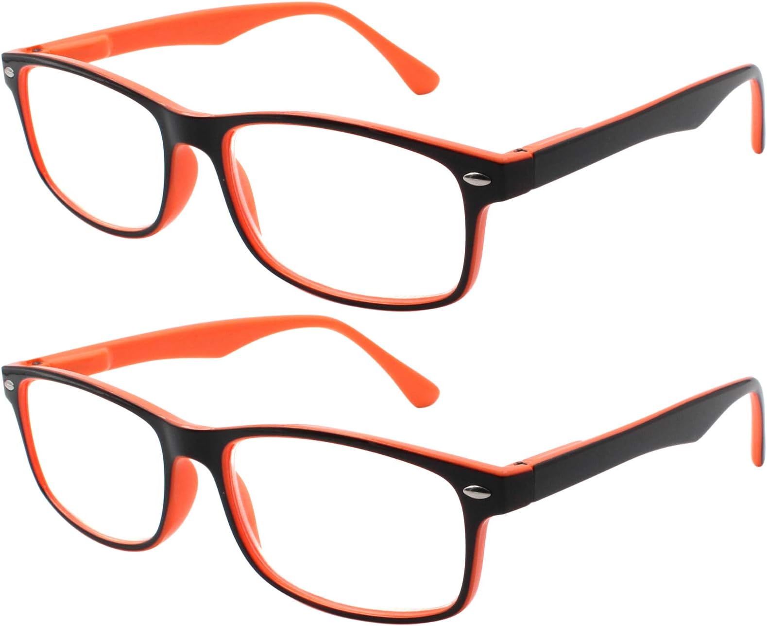 TBOC Reading Glasses Eyeglasses Eyewear - (Pack 2 Units) Bicolor Orange and Black Frame +2.00 Optical Power Presbyopia Eye Strain Vision Lenses Men Women Unisex Design Computer Phone