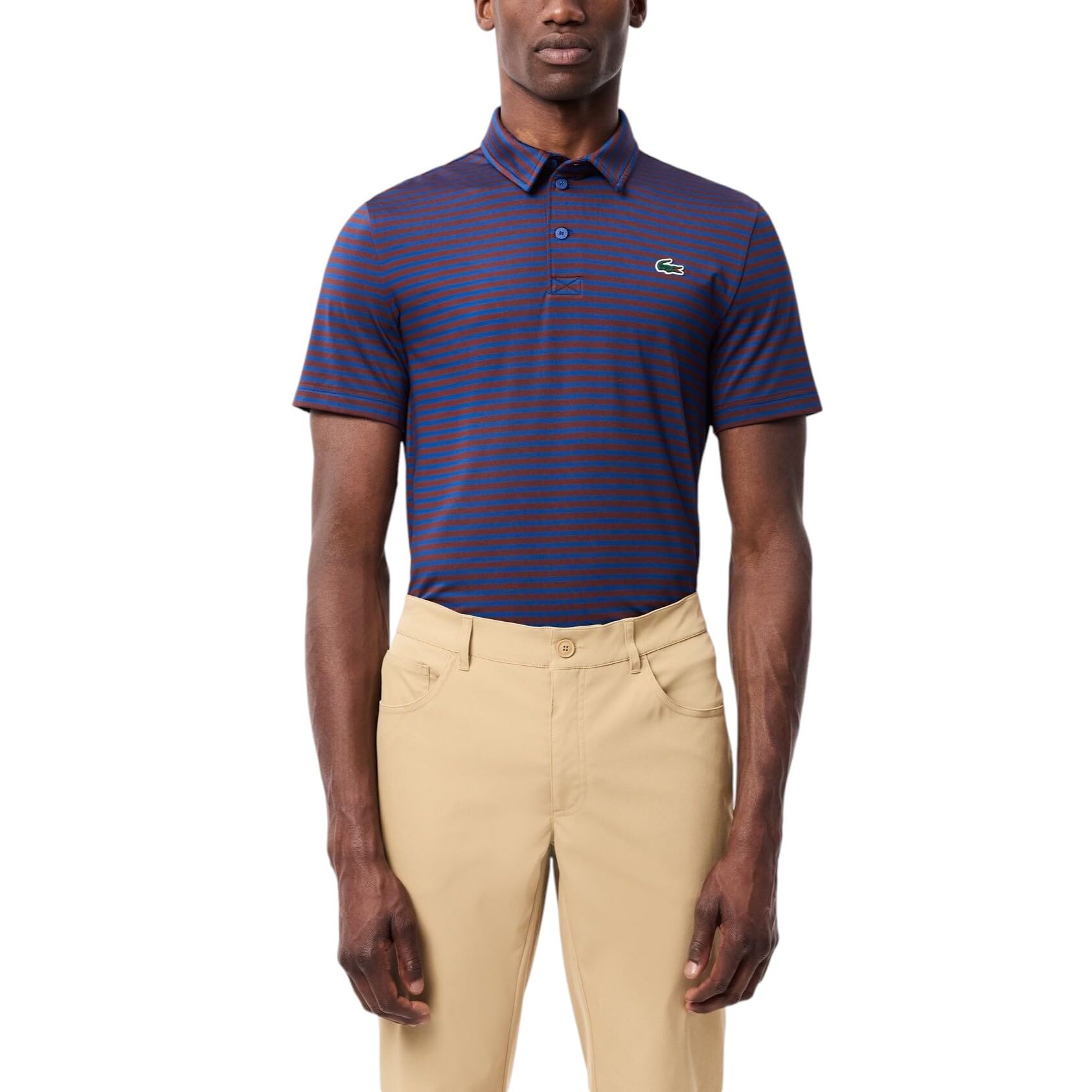Lacoste Men’s Ultra Dry Anti-UV Striped Golf Polo Shirt, Blue/Bordeaux, 4X-Large