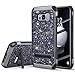 UARMOR Case for Samsung Galaxy S8 Plus / Galaxy S8+, Luxury Glitter Bling Rugged Shockproof Dirtproof Stand Hybrid Slim Sparkle Shiny Faux Leather Chrome Hard Case Cover, Black