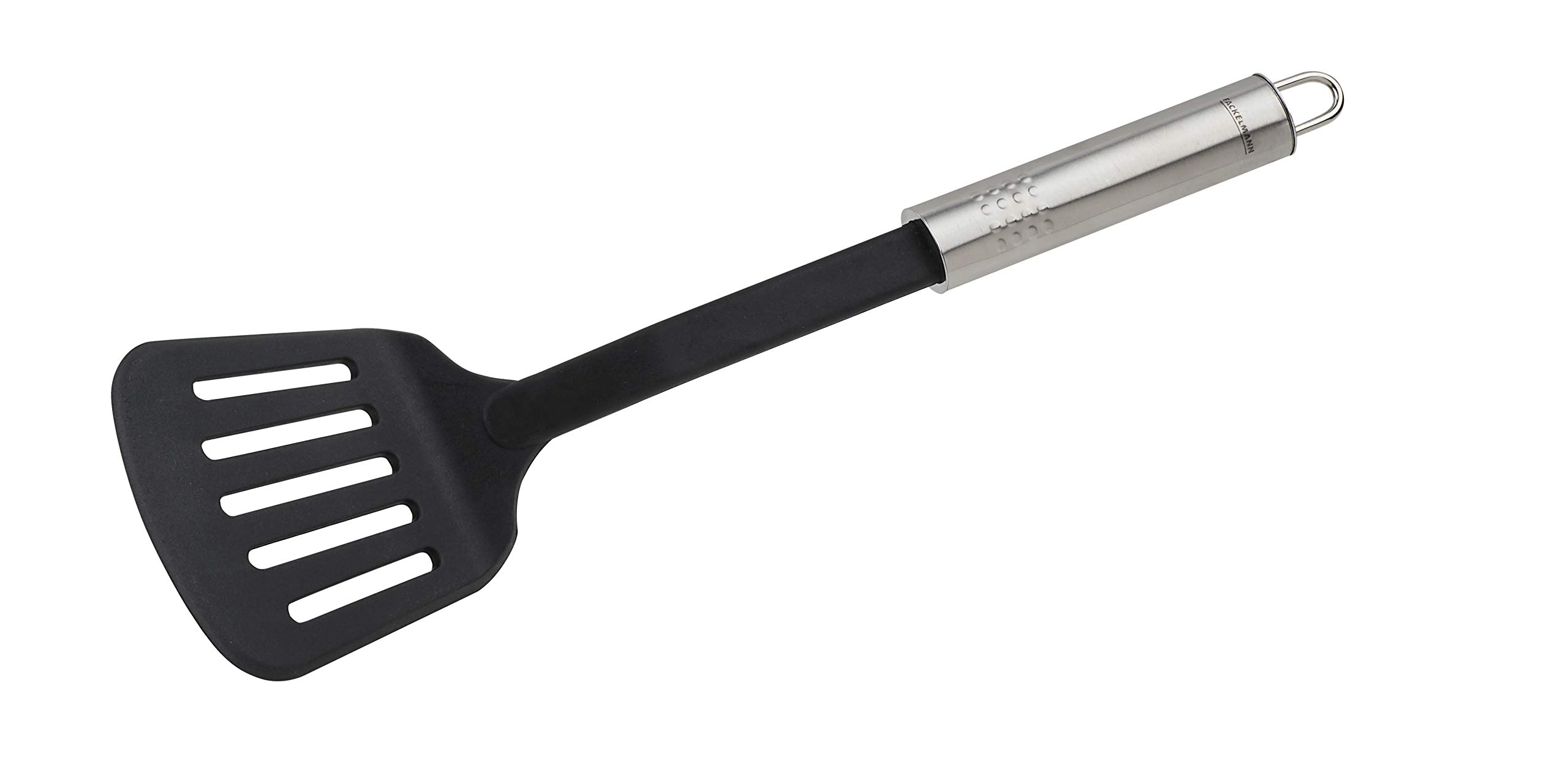 Fackelmann Slotted Turner 33cm Oval Handle, Practical Plastic Spatula with Ergonomic Stainless Steel Handle, Kitchen Tool for Cooking (Color: Silver, Black), Quantity: 1 Piece — image 1