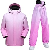 Womens Waterproof Ski Jacket and Pants Set, Windproof Ski Suit, Adult Baggy Hooded Raincoat Jacket for Hiking