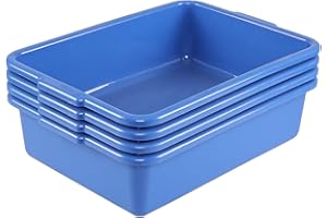 Yesdate Commercial Products Standard Bus/Utility Box, 4.6" Deep Kitchen Bus Tubs, 4 Durable Blue Plastic Wash Basin/Dish Washing Tub for Restaurants or Catering Services
