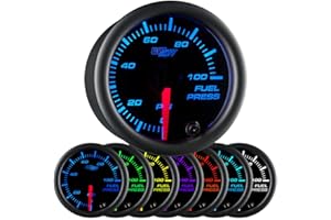 GlowShift Black 7 Color 100 PSI Fuel Pressure Gauge Kit - Includes 1/8-27 NPT Electronic Sensor & Wiring - Multi-Color Displa