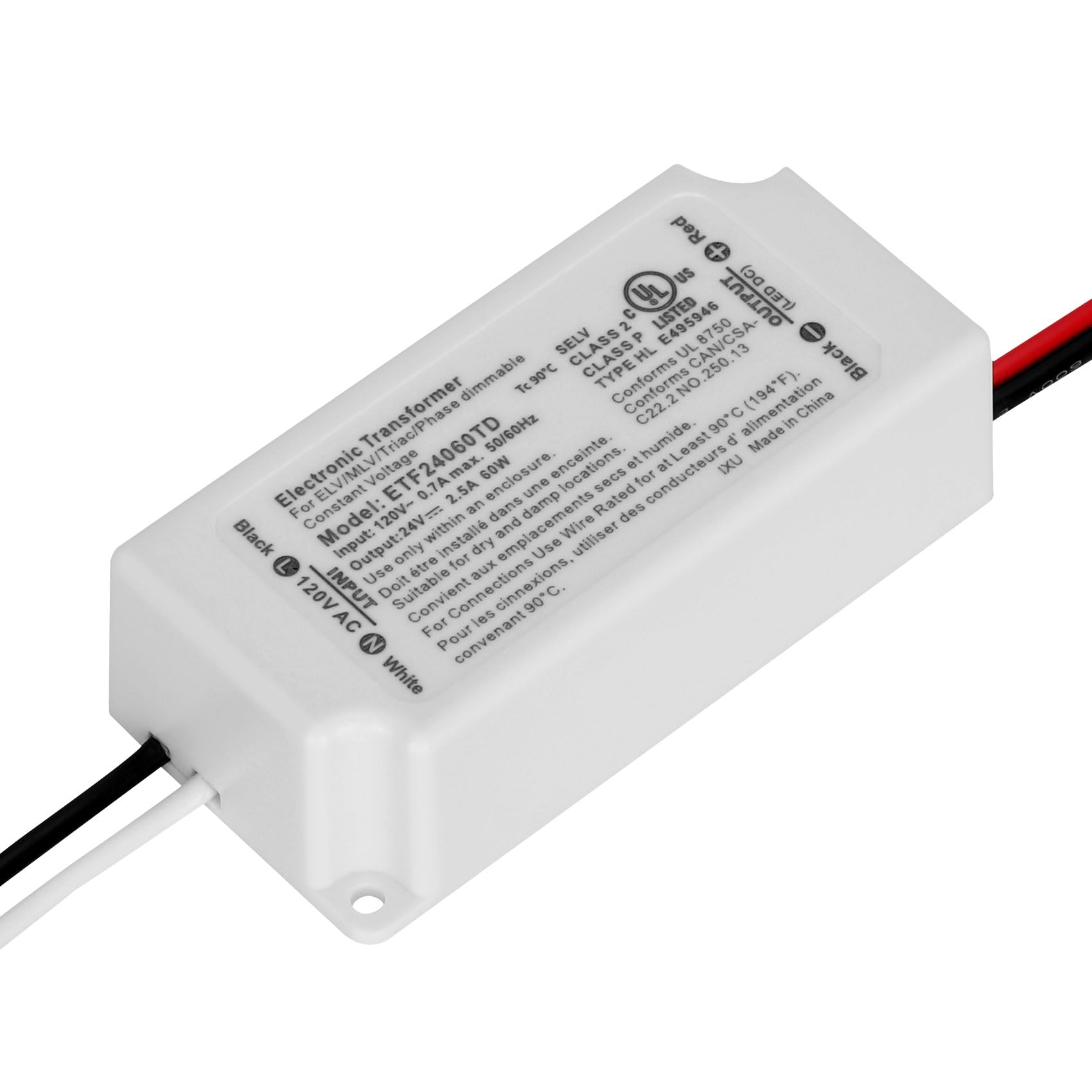 24V 60W Triac Dimmable LED Driver, 120V AC to 24V