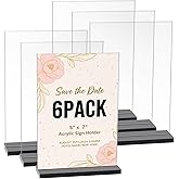 AojSup 6 Pcs Acrylic Sign Holders 5x7 Inch, Vertical, Double Sided Display Clear TableTop Signs, Acrylic Paper Holders for Wedding Reception, Party Decoration, Numbers Picture Frames