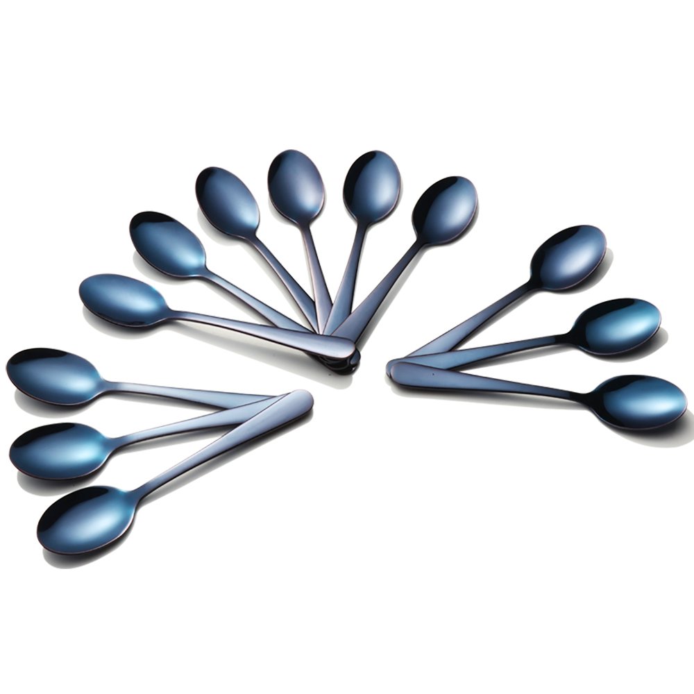 Buyer Star 12Pcs Blue Coffee Spoon 18/10 Stainless Steel Mini Teaspoon Sugar Spoon Stirring Spoon Mixing Spoon