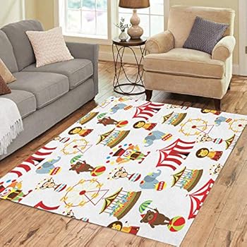 Pinbeam Area Rug Animal Circus Elephant Bear Carousel Vintage Party Carnival Home Decor Floor Rug 5' x 7' Carpet