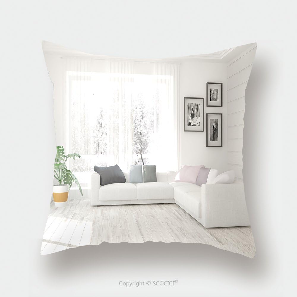 Custom Satin Pillowcase Protector White Living Room Interior With Sofa And Winter Landscape In Window Scandinavian Home Design D 540198256 Pillow Case Covers Decorative