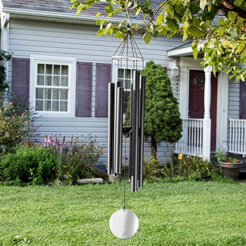 Aipker Wind Chimes for Outdoor Garden Home Patio - Amazing Grace Wind Chime with 6 Long Aluminum Tubes Black