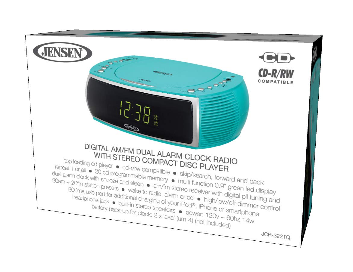 Mua Jensen Turquoise Modern Home CD Tabletop Stereo Clock Digital AM/FM ...