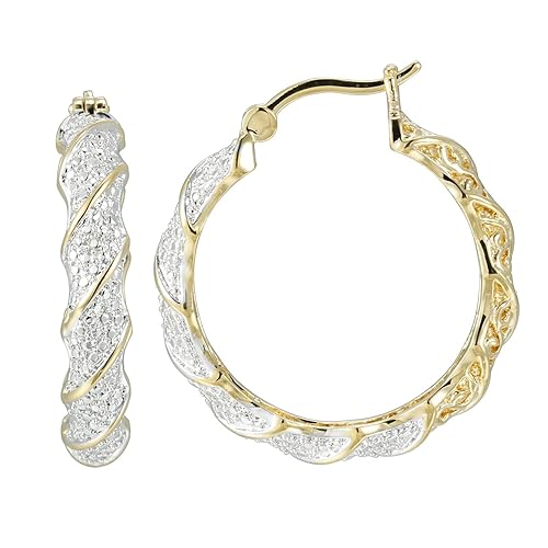 Amazon Essentials Yellow 18K Gold Plated Bronze 0.01 cttw Diamond Accent Two Tone Twisted Hoop Earrings (previously Amazon Collection)