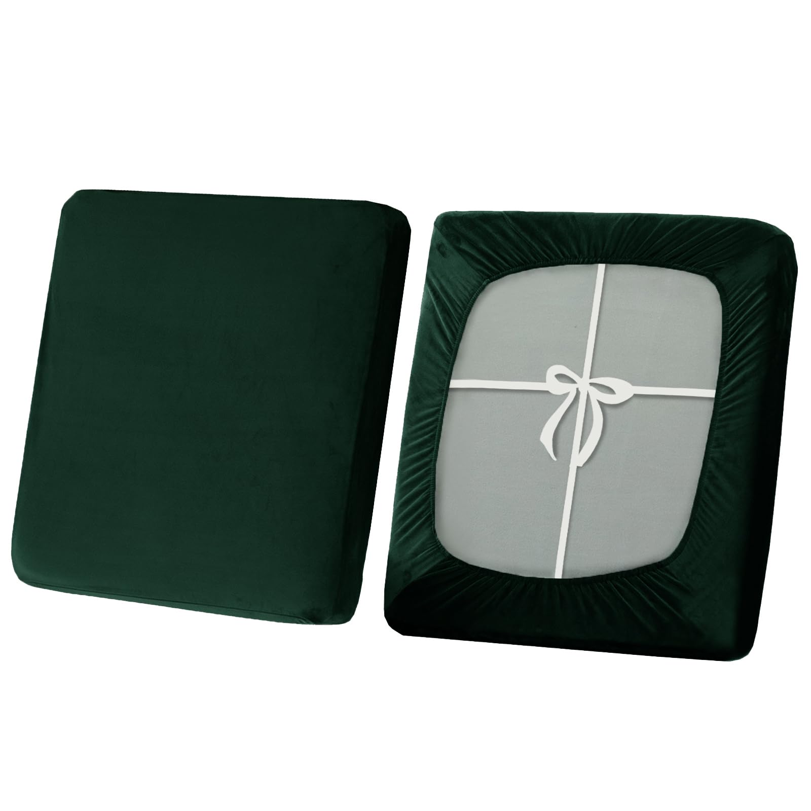 SYLC Stretch Sofa Seat Cushion Covers, Non-slip Sofa Cushion Cover with Ties and Elastic Bands, Velvet Couch Cushion Covers Replacement (Dark green,3-Seater)