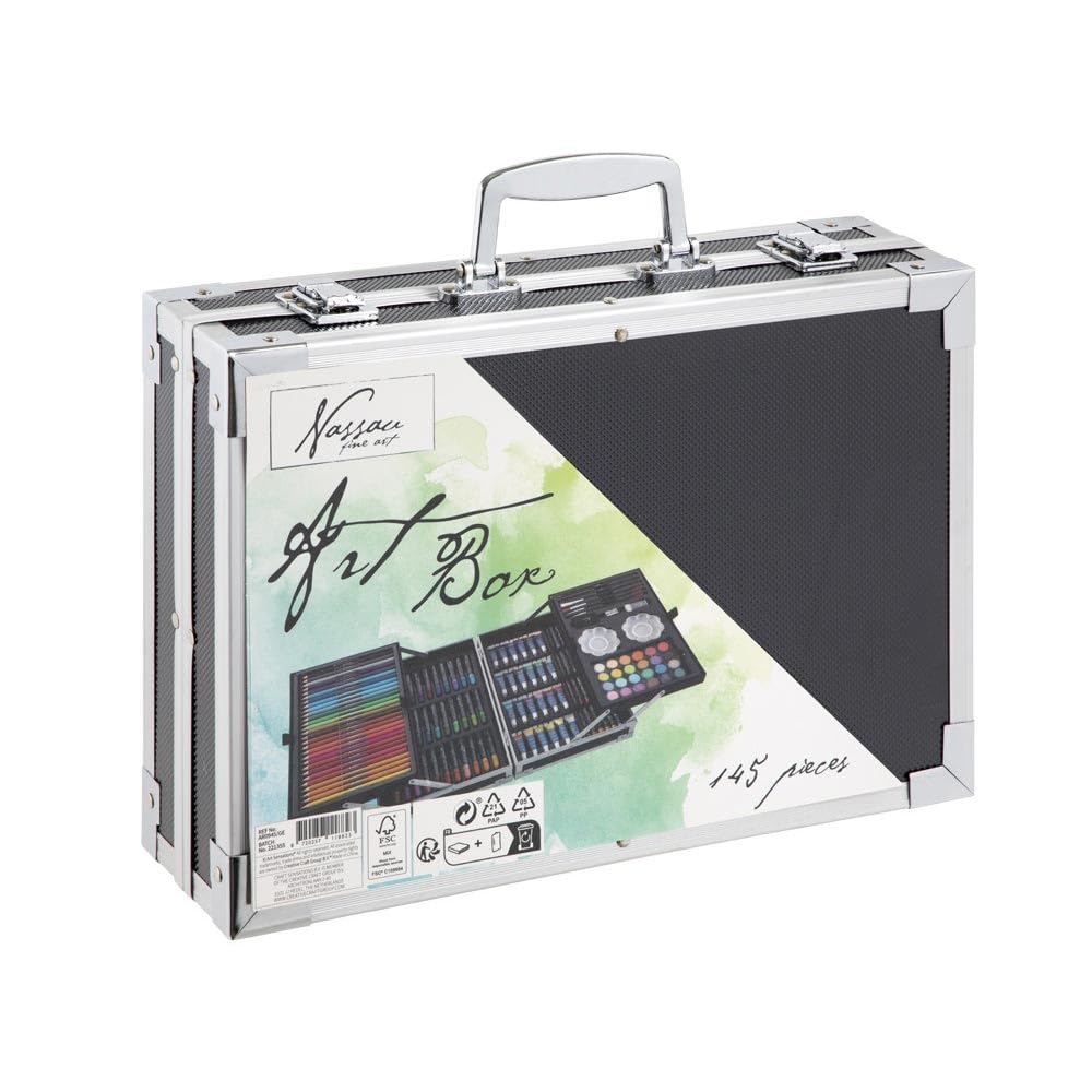 VAN NASSAU FINE ART 145-Piece Art Drawing Box, Metal Storage Case, Creativity Box for Children and Adults