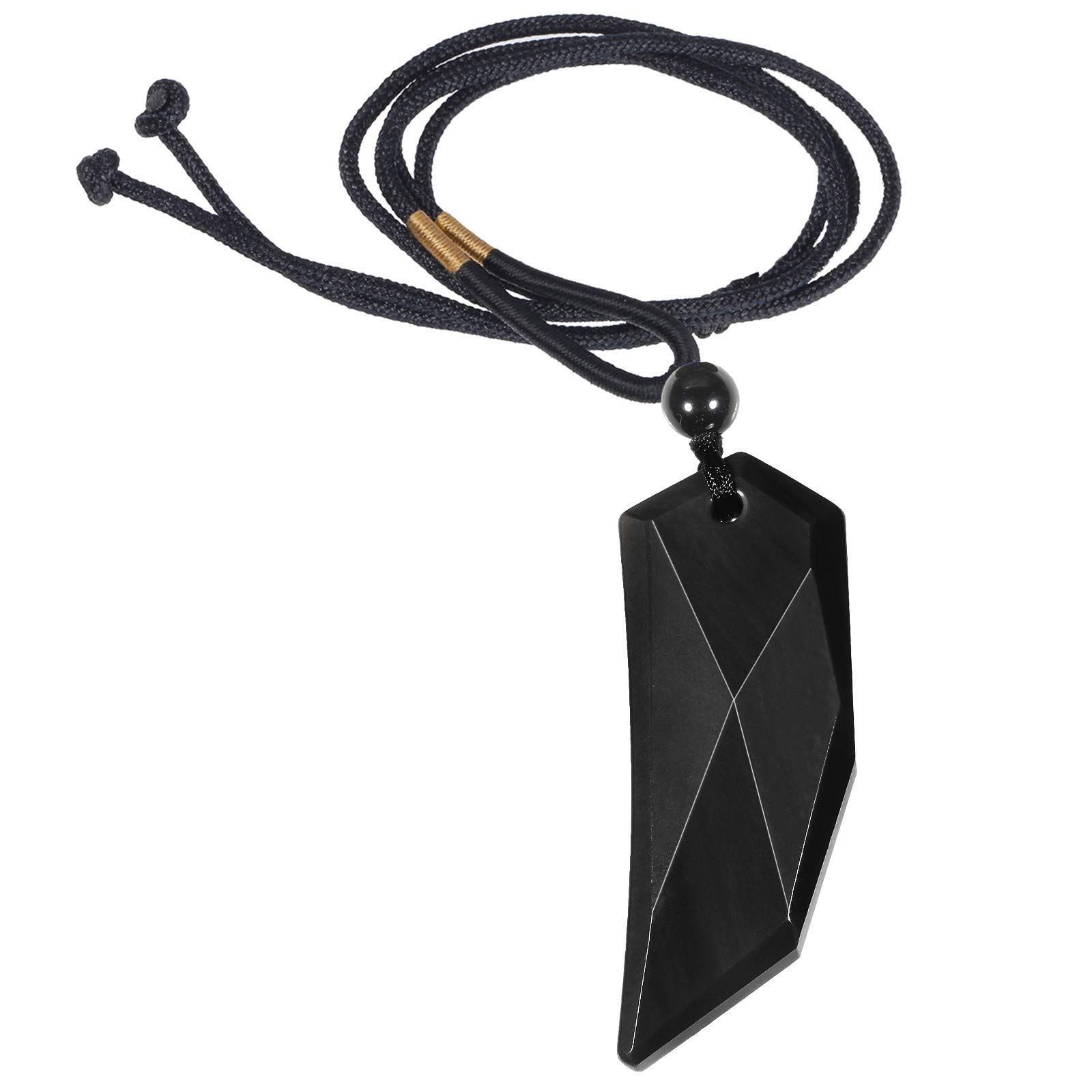 Nupuyai Obsidian Wolf Tooth Amulet Crystal Point Necklace for Men Women, Energy Healing Stone Pendant with Adjustable Rope