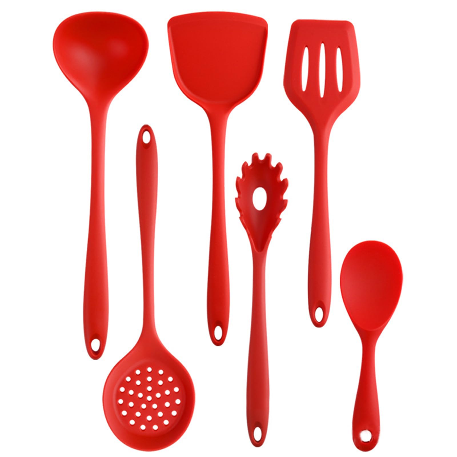 Silicone Rubber Kitchen Supplies Set 6PCS (Fishing Fence, Soup Spoon, Spatula, Powder Claw, Spatula, Rice Spoon) Baking Tools red — image 1