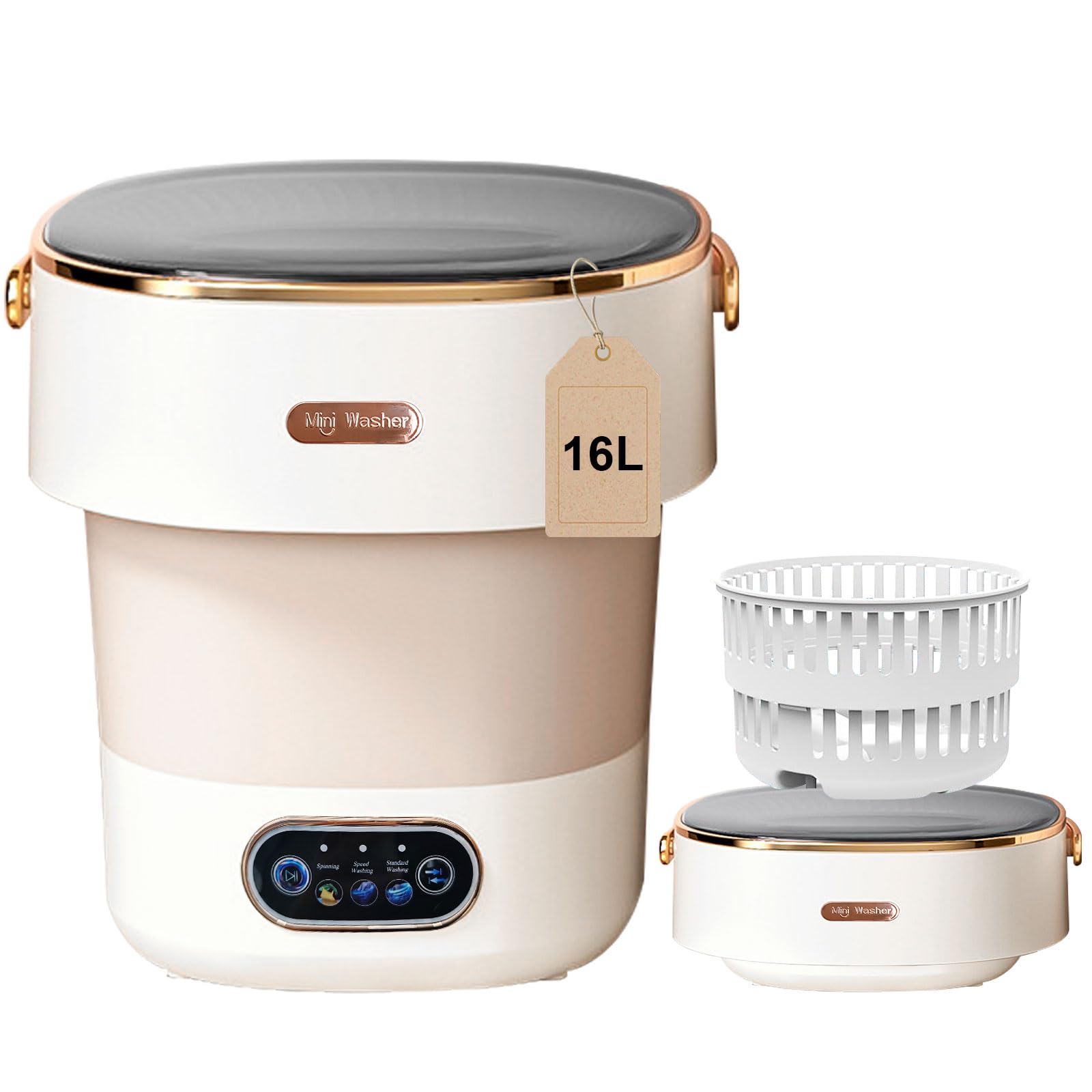 Photo 1 of Portable Washing Machine,Mini Washer 16L Upgraded With Spin Basket,Small Clothes Folding Washing Machine Of Underwear, Baby And Small Clothes,Suitable For Home Apartments Dormitories, Hotels Beige