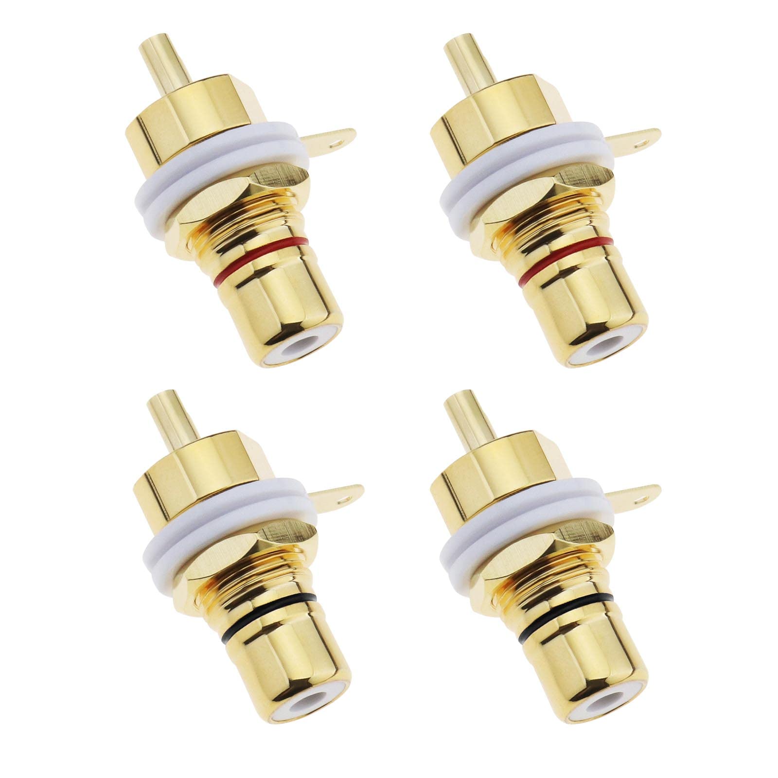VGOL 4PCS RCA Female Mounting Jacks, Gold Plated, 12mm Fixing Hole, 2mm Thick Panel, 4pcs Inclusive