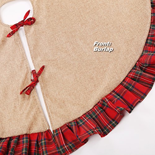EDLDECCO 48 inch Christmas Tree Skirt Pastoral Style Plaid Black Buffalo Check Ruffle Edge Burlap Tree Skirt a Fine Decoration Gift for Home and Holiday Party