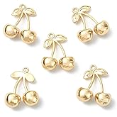 KitBeads 10Pcs Brass Cherry Charms 3D Sweet Food Friut Charm for Jewelry Making Necklace Bracelets Crafts Earrings Crafts