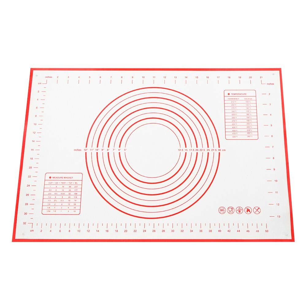 Thick Silicone Baking Mats Sheet, Kitchen Baking Tools Non-Stick Silicone Rolling Kneading Dough Mat with Scales Dough kneading Mat(Red 40x60cm)
